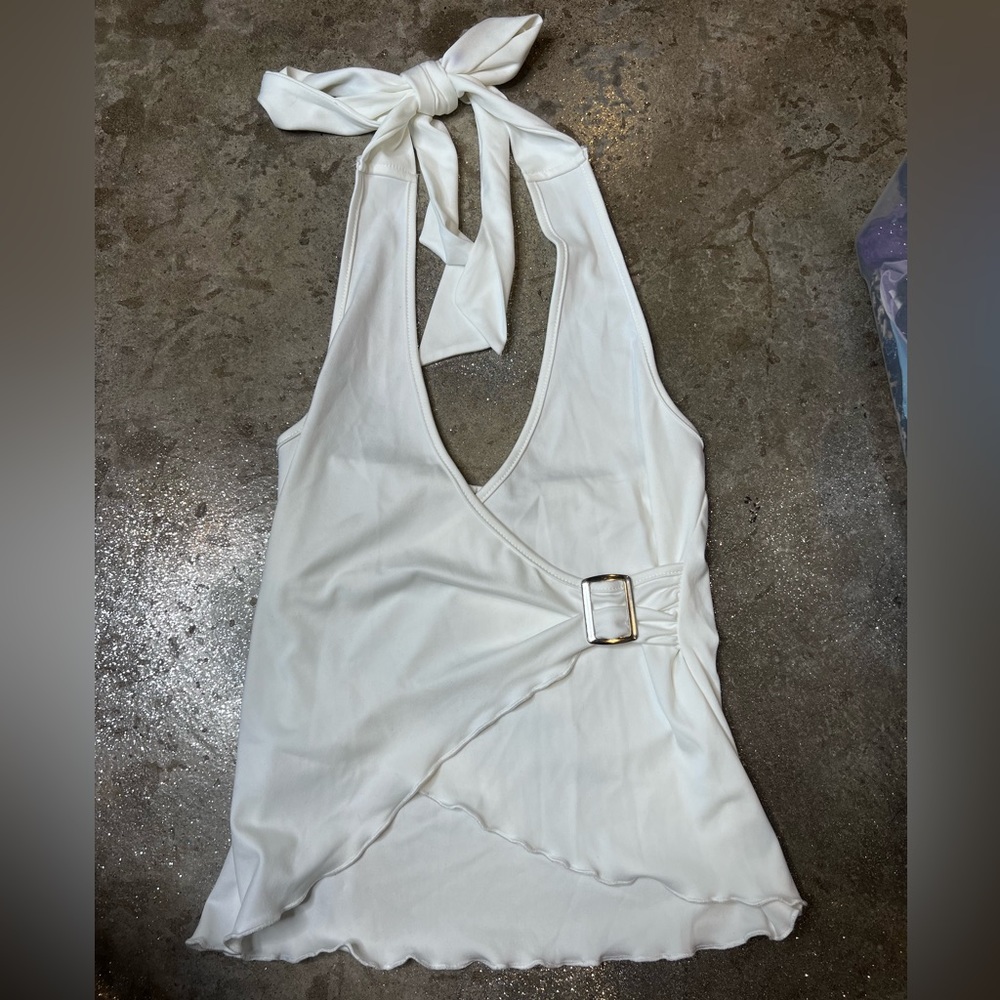Y2k White Halter Cross Top